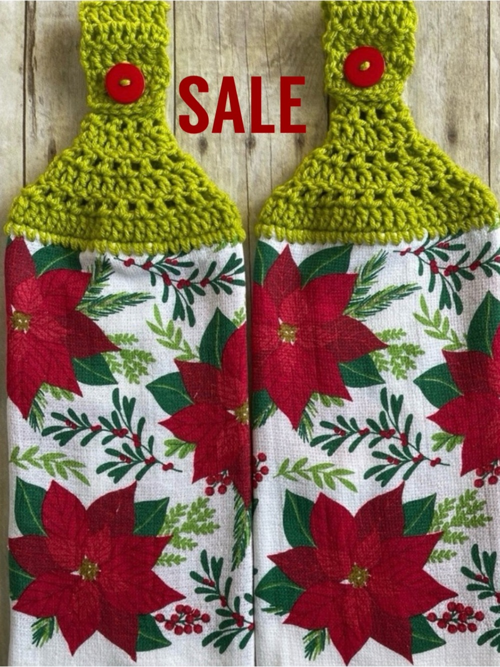 SALE! B1G1 Christmas Crochet Top Hanging Towels This Listing Only Poinsettias